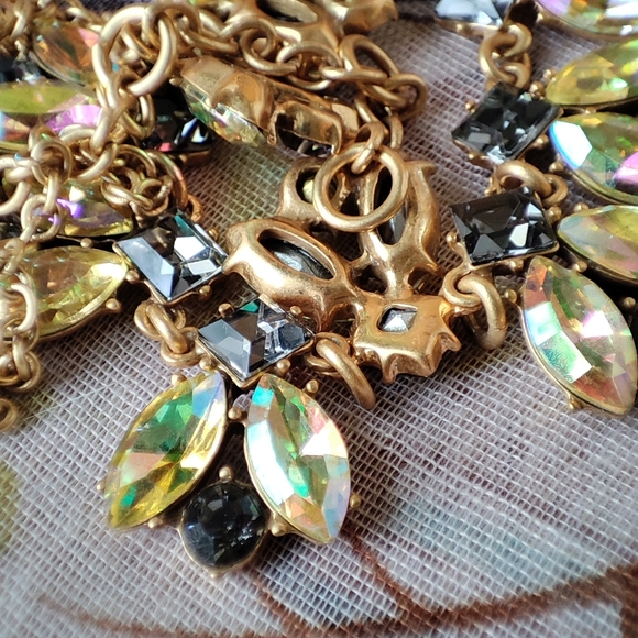 J. Crew Statement Necklace Canary Yellow Iridescent Marquis Smoke Stones Glassy - Picture 8 of 12